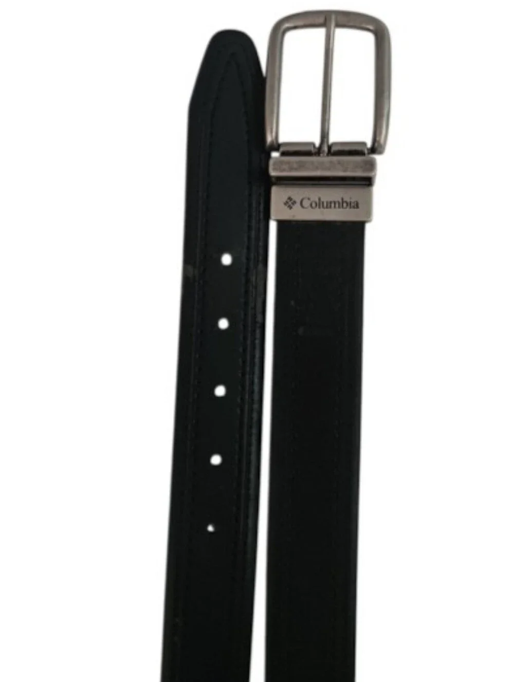 Columbia Reversible Leather Belt Men 38 Black Brown Silver Buckle Casual Neutral